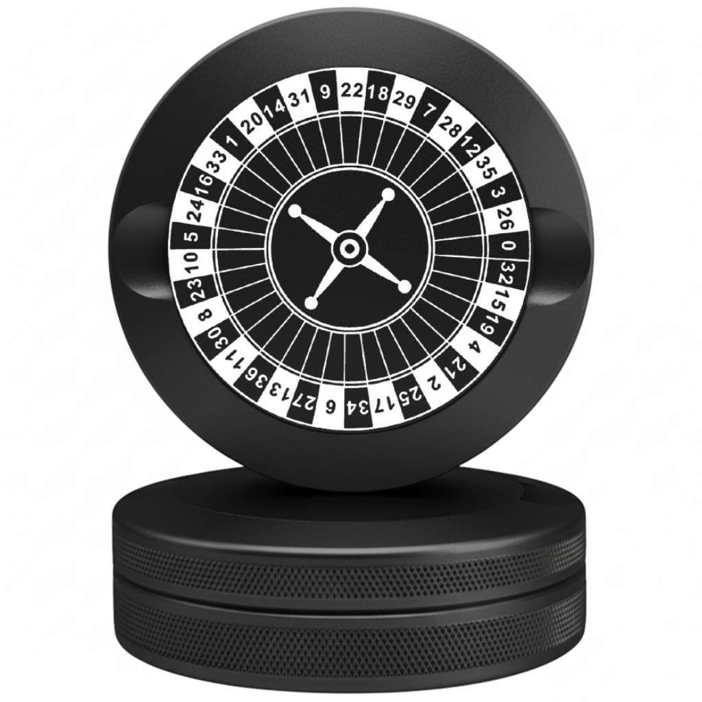 High-Stakes Black Metal Pouch Tin with Roulette Wheel Engraving - Premium Snus Case Fits Zyn
