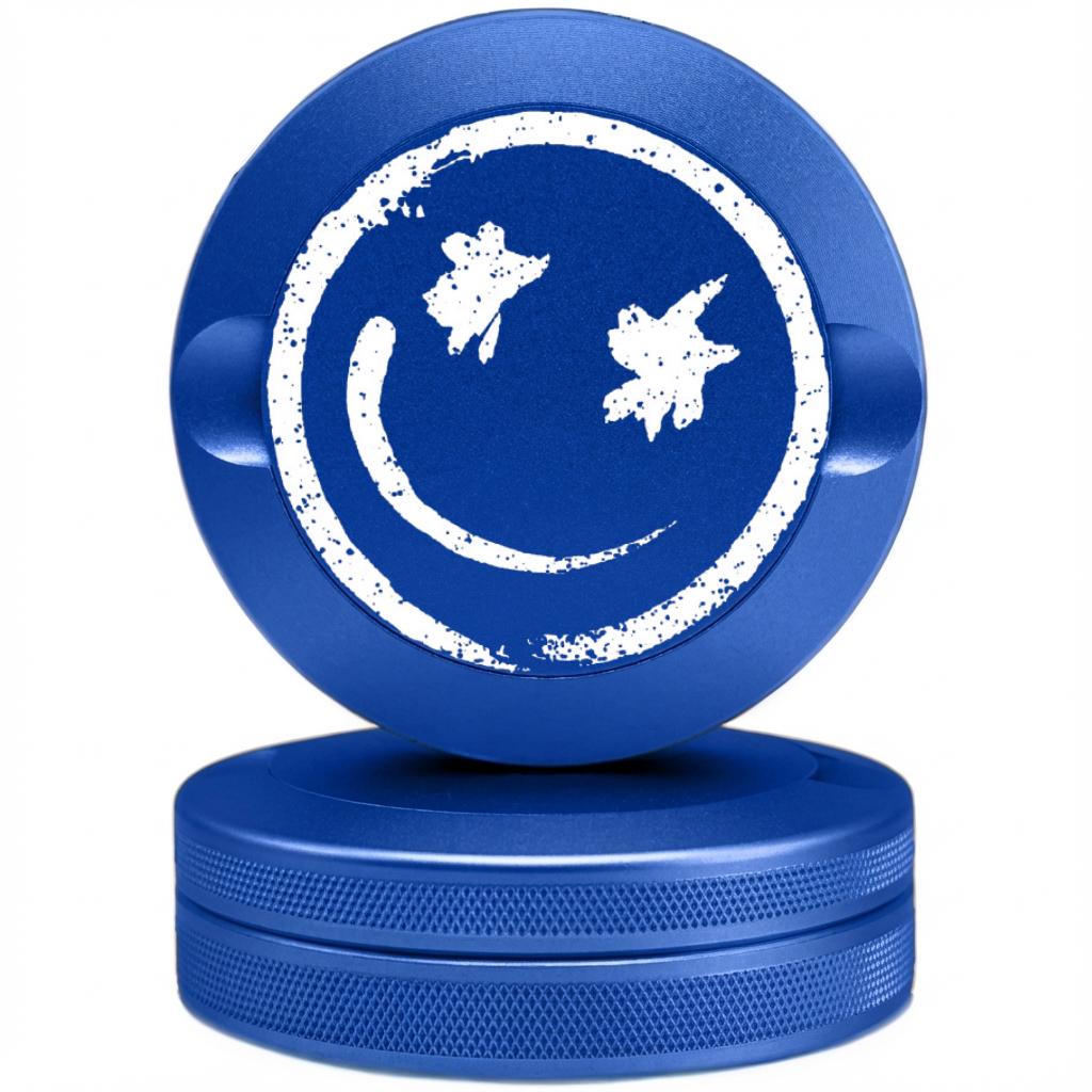 Good Vibes Blue Metal Pouch Can with Smile Face Design - Modern CNC Aluminum Tin Fits Zyn