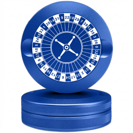 High-Stakes Blue Metal Pouch Tin with Roulette Wheel Engraving - Premium Snus Case Fits Zyn