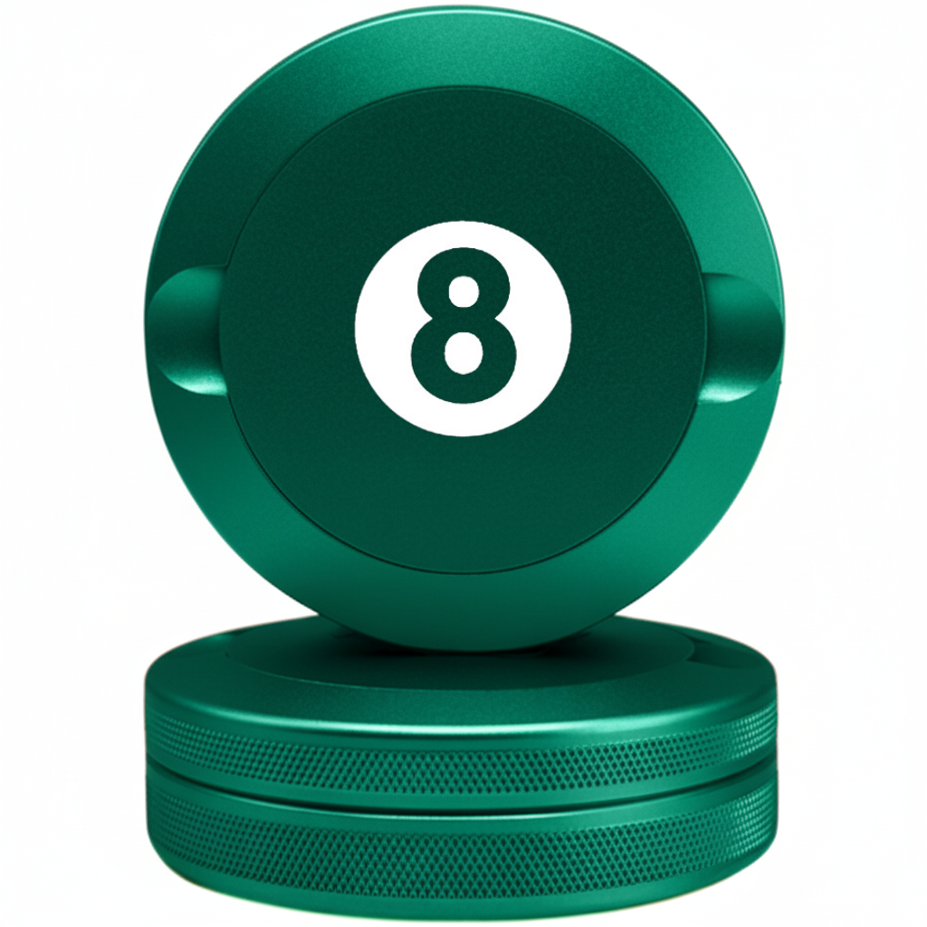 Minimalist Green Metal Pouch Case with 8-Ball Billiards Design - Stealth CNC Aluminum Fits Zyn