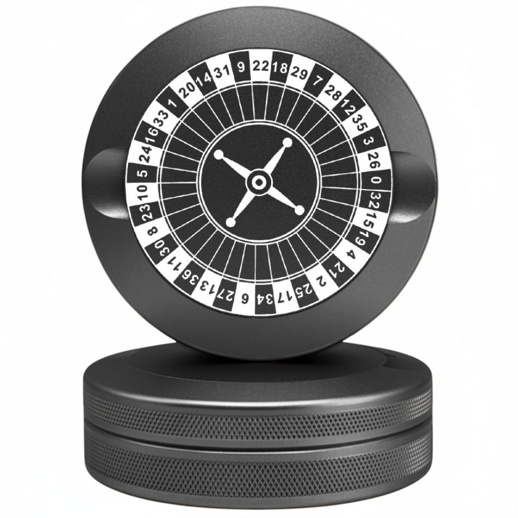 High-Stakes Grey Metal Pouch Tin with Roulette Wheel Engraving - Premium Snus Case Fits Zyn