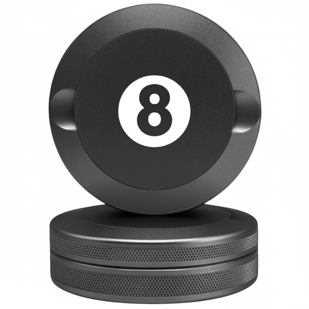 Minimalist Grey Metal Pouch Case with 8-Ball Billiards Design - Stealth CNC Aluminum Fits Zyn