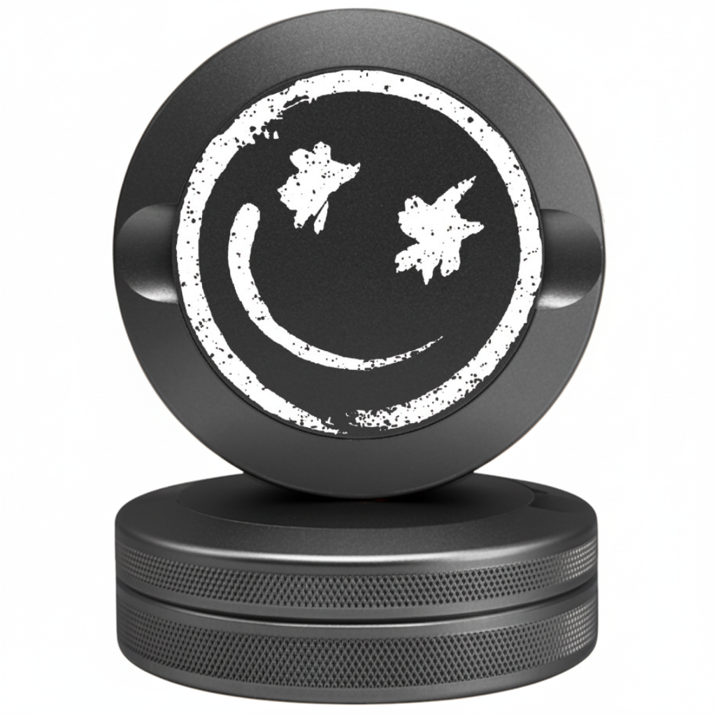 Good Vibes Grey Metal Pouch Can with Smile Face Design - Modern CNC Aluminum Tin Fits Zyn