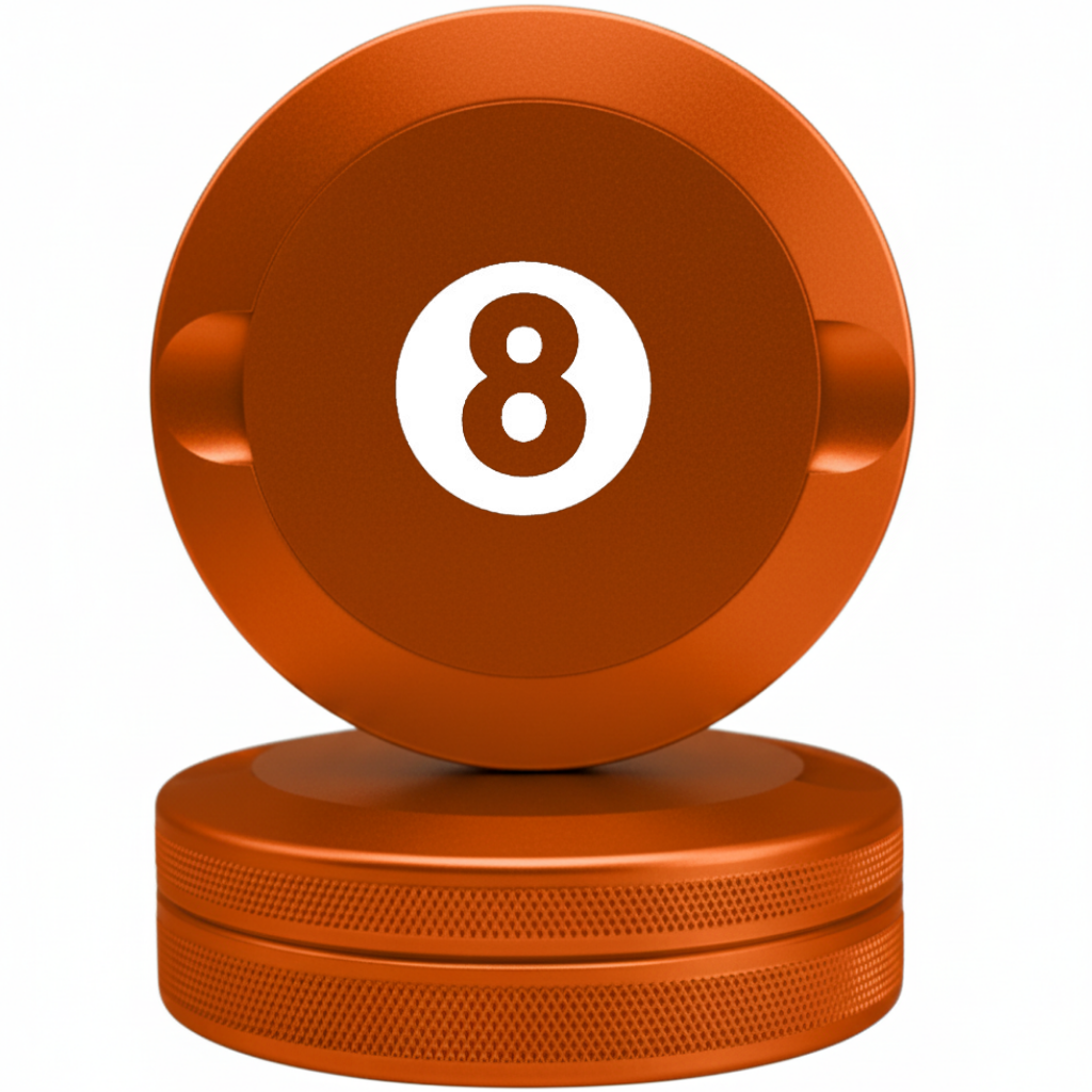Minimalist Orange Metal Pouch Case with 8-Ball Billiards Design - Stealth CNC Aluminum Fits Zyn