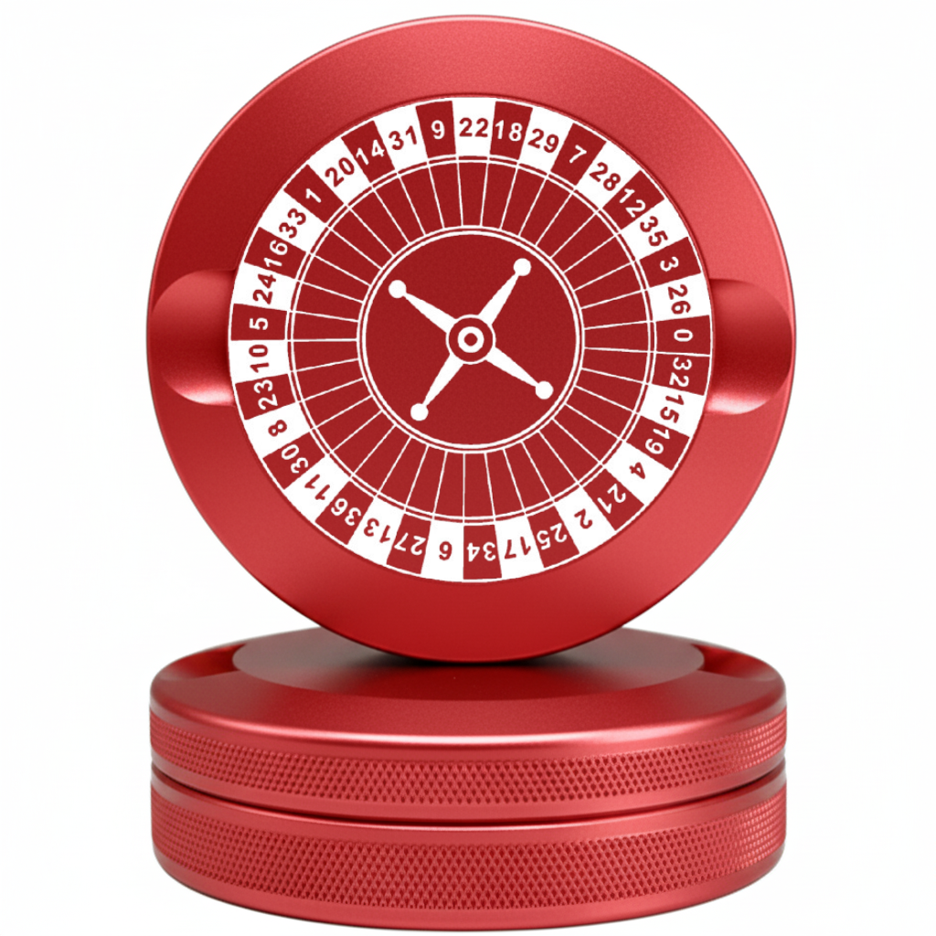High-Stakes Red Metal Pouch Tin with Roulette Wheel Engraving - Premium Snus Case Fits Zyn