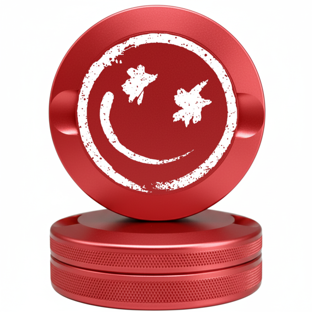 Good Vibes Red Metal Pouch Can with Smile Face Design - Modern CNC Aluminum Tin Fits Zyn