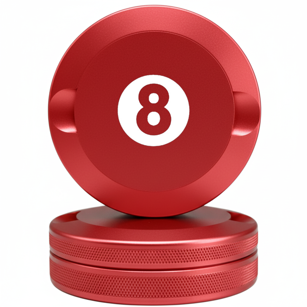 Minimalist Red Metal Pouch Case with 8-Ball Billiards Design - Stealth CNC Aluminum Fits Zyn