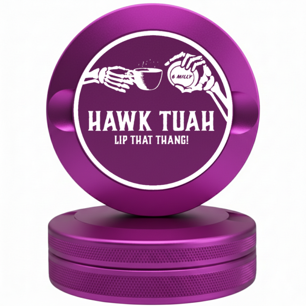 Premium purple metal nicotine pouch container with custom laser engraved for nicotine and coffee lovers