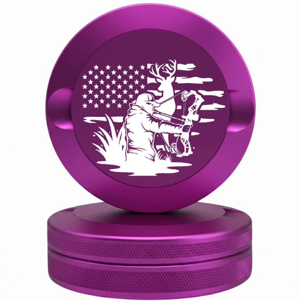 Outdoor themed purple metal nicotine pouch case with laser engraved deer design